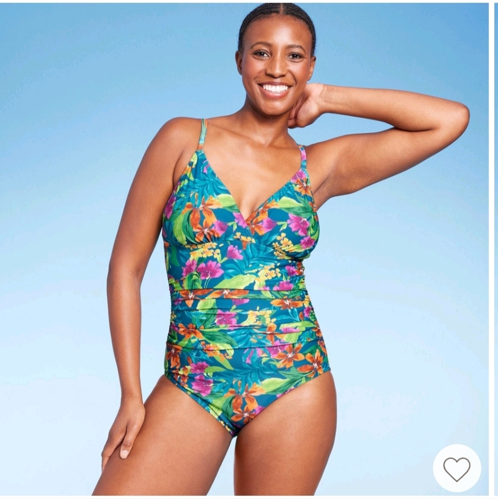 One piece size large tropical print full coverage bathing suit